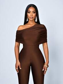 SOLERSUN 女士连体裤：性感、优雅、通勤、简约、露肩、收腰针织棕色连体裤，春夏女装，海滩度假、约会、派对皆宜 - 咖啡棕 - 查看 5