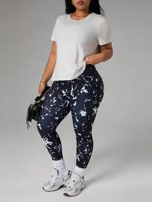 Rhythm Era 3pcs/Set Women's Casual Sports Printed T-Shirt, Tank Top & Leggings - Black and White - View 7