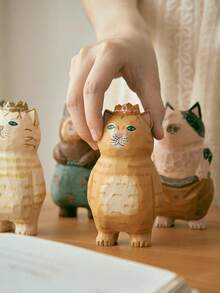 Madebyblanc Hand-Carved Cat Figurine, Exquisite Wooden Cat Statue - A Lifelike Mini Cat Sculpture Suitable For Home Desktop Decoration, Bookshelf Display, Adorable Gift For Animal Lovers, Collectible Artwork, Creative And Cute Cat Figurine Decoration For The Home, Suitable As A Birthday Gift (Handmade, Natural Wood Grain). - 1PC - View 12
