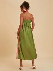 Travachic Elegant Floral Print Sleeveless Summer Vacation Dress - Green - View 2