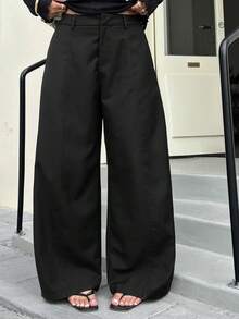Dazy Plus Plus Size Women Casual Everyday Commute Simple Solid Color Loose Wide Leg Pants - Black - View 2