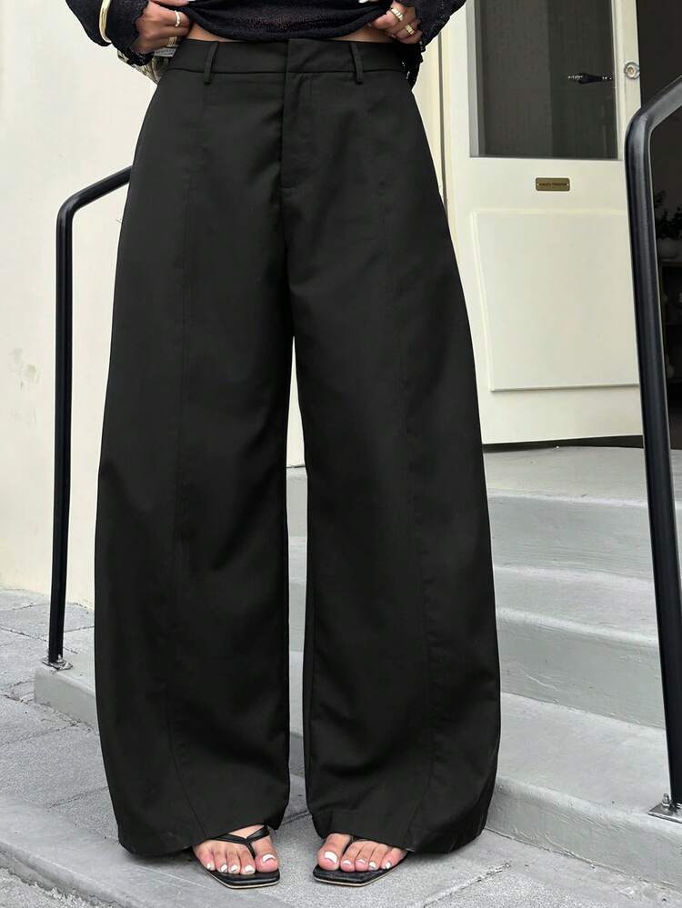 Plus Size Women Casual Everyday Commute Simple Solid Color Loose Wide Leg Pants