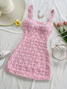 Soleia Đầm ngắn ôm sát in hoa có họa tiết, kiểu trễ vai gợi cảm, thích hợp cho các buổi hẹn hò, tiệc vườn, tiệc trà, cắm hoa, phong cách Bohemian, Boho, kỳ nghỉ, cổ điển, lễ hội. - Màu Hồng baby - Xem 3