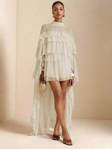 SHEIN Veneréa Women's Retro Elegant Ruffled Collar Blouse - Apricot - View 5