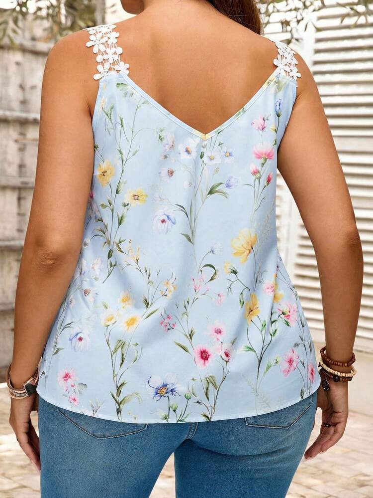 Plus Size V-Neck Floral Print Tank Top, Casual For Vacation,Vacation Woman Summer For Women Office Wear, Vacation Woman, Summer For Women Festival Boho,Holiday