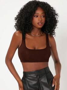 SHEIN BASICS Women's Streetwear Sexy Basic Camisole Top - Coffee Brown - View 4