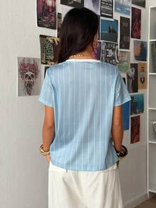 StreetHx Áo thun ngắn tay in chữ, phong cách đường phố dành cho nữ, thích hợp cho mùa hè. - Màu xanh lam - Xem 4