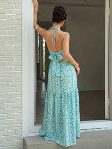 Sunnyshic Women's Minimalist Everyday Printed Maxi Dress - Mint Blue - View 2