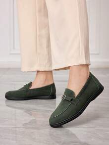 Sleekvia Casual Versatile Commuting Fringe Decor Flat Loafers - Green - View 5