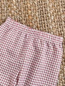 SHEIN 2pcs Baby Girls' Pink Plaid Cardigan Set, Comfortable Loose Fit With Ruffle Hem Design, Cute & Casual Outfit - Hot Pink - View 8