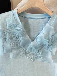 Franclia Women's Casual Embellished Short Sleeve T-Shirt, Summer - Blue - View 6