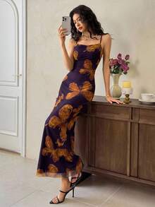 EastFlair Women's Elegant Butterfly Print Sleeveless Dress, Summer Summer Sexy Dress Bodycon Midi Dress Bodycon Summer Dress Slip Dress Women - Mauve Mist - View 5