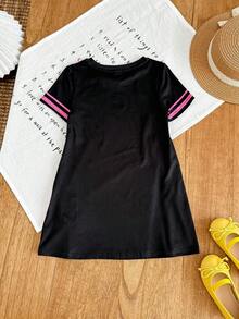 SHEIN 女童针织可爱猫咪图案圆领二合一连衣裙 - 彩色 - 查看 6