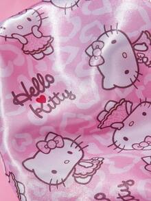 HELLO KITTY AND FRIENDS | SHEIN Aufgerüstete doppelschichtige Damen-Haarpflegekappe in Pink, breite elastische Satin-Schlafkappe mit Cartoon-Katzen-Muster, weich & bequem für den täglichen Gebrauch Zuhause, Schlafen - Pink - Übersicht 7