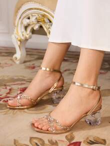 CUCCOO TILAWA Chaussures femme mode sandales à talons hauts décorées de cristaux et de strass pour événements et soirées, chaussures de printemps, talons pour le printemps, Pâques, bal de promo - Champagne - Voir 2