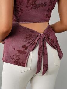 Momance Printed Sleeveless Fitted Elegant Maternity Tank Top For Women - Burgundy - View 7