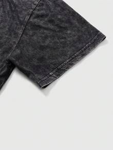 Manfinity EMRG Men's Dark Grey Cotton Short Sleeve T-Shirt,Distressed Wash Effect Minimalist Design Streetwear For Summer,City Break,Relaxed Street Style Casual Wear - Black - View 6