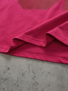 ROMWE MEN 男士圆领字母数字印花休闲百搭日常短袖T恤 - 洋紅色 - 查看 7