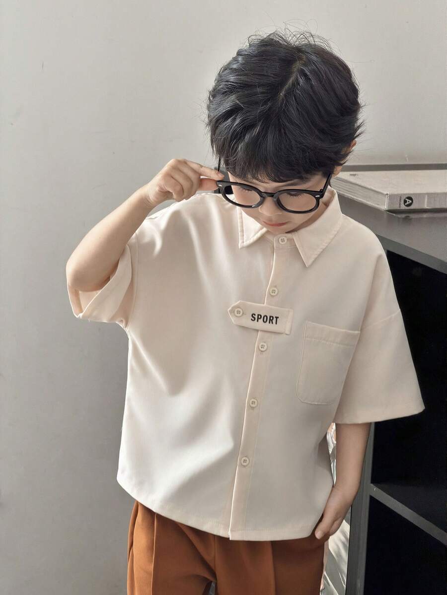 SHEIN Young Boys Casual Short Sleeve Printed Shirt - Beige - View 1