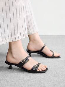 CUCCOO BIZCHIC Spring And Summer New Outdoor Women's Black Square Toe Open-Toed High-Heeled Sandals Women's Stiletto French With Skirt Strappy Sandals - Black - View 1