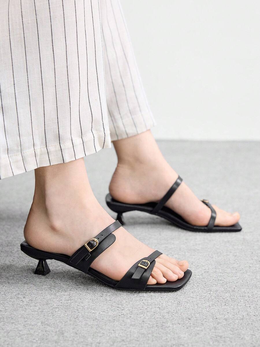 CUCCOO BIZCHIC Spring And Summer New Outdoor Women's Black Square Toe Open-Toed High-Heeled Sandals Women's Stiletto French With Skirt Strappy Sandals - Black - View 1