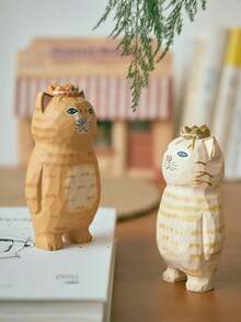 Madebyblanc Hand-Carved Cat Figurine, Exquisite Wooden Cat Statue - A Lifelike Mini Cat Sculpture Suitable For Home Desktop Decoration, Bookshelf Display, Adorable Gift For Animal Lovers, Collectible Artwork, Creative And Cute Cat Figurine Decoration For The Home, Suitable As A Birthday Gift (Handmade, Natural Wood Grain). - 1PC - View 13