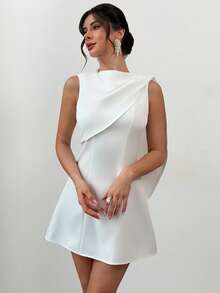 Firerie Đầm mini trắng dáng chữ A thanh lịch, tối giản, trang nhã, tinh tế dành cho nữ, thích hợp mặc hàng ngày, đi làm, đi nghỉ mát. - trắng - Xem 2