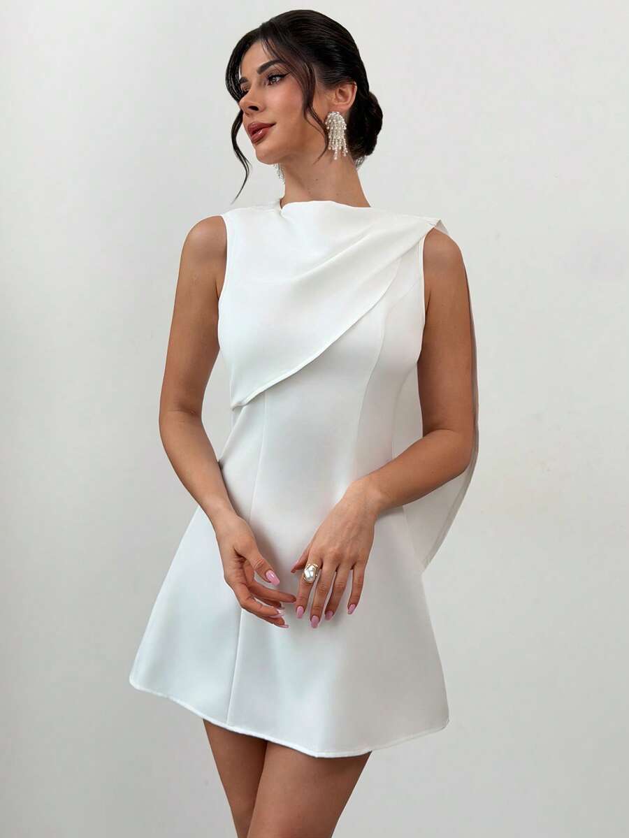 Firerie 女士优雅简约高贵精致日常休闲通勤度假A字白色迷你连衣裙 - 白色 - 查看 1