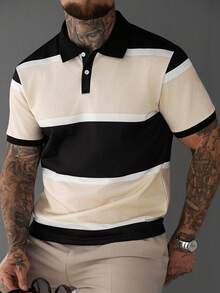 Manfinity CasualCool Men's Striped Polo Shirt With Turndown Collar, Suitable For Home, Outing And Gatherings - Apricot - View 6