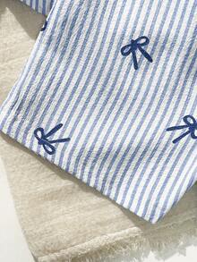 Conjunto de camiseta de tirantes con volantes y shorts con estampado de rayas y lazo para niña - Azul - Ver 3