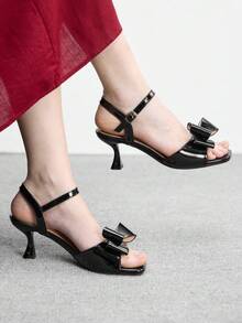 CUCCOO BIZCHIC 女士时尚个性化蝴蝶结百搭高跟凉鞋夏季鞋 - 黑色 - 查看 4