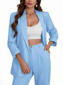 Aveloria Modichic Blazer Kasual Warna Polos dengan Kerah Berlekuk, Musim Semi/Gugur - Baby Blue - View 4