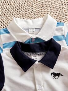 SHEIN 男婴时尚印花 Polo 领 T 恤和短裤套装 - 彩色 - 查看 6