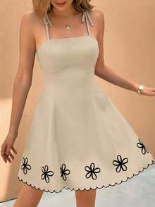 SHEIN Frenchy 女士休闲印花吊带短连衣裙，夏季 - 卡其色 - 查看 5