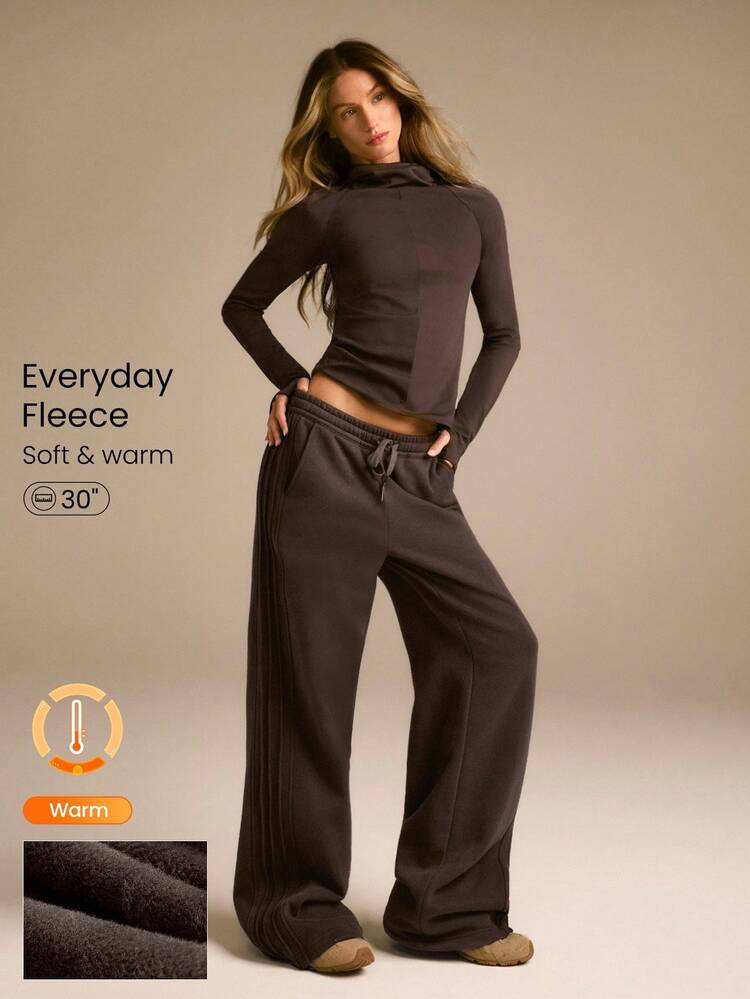 Everyday Fleece Stay Toasty Soft Warm Lightweight Side Piping Pockets Elastic Waist Drawstring Sweatpants Autumn Winter Daily Casual