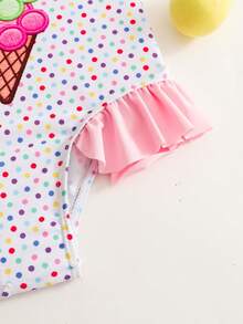 SHEIN Emery Rose Kids 小女孩夏季度假沙滩波点冰淇淋刺绣连体泳衣，女童冰淇淋印花可爱连体泳衣，小女孩冰淇淋泳装，连体泳衣套装，女童配套泳衣，配套泳装，花卉印花蝴蝶结沙滩连体泳衣，花卉图案蝴蝶结连体泳衣，可爱沙滩套装，花卉蝴蝶结小女孩连体泳衣 - 淺粉色 - 查看 13