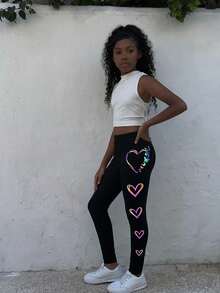 SHEIN Tween Girls' Casual Fitted Leggings - Black - View 2