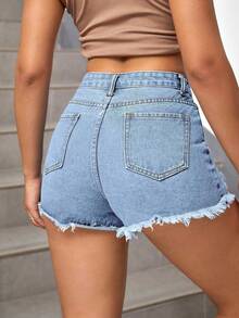 SHEIN EZwear Summer Casual Washed Ripped Denim Shorts - Light Wash - View 2