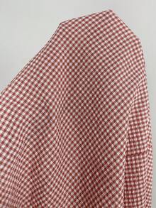 SHEIN VCAY Plus Size Women Plaid Single-Breasted Pocket Loose Strap Casual Dress - Redwood - View 7
