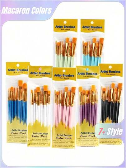 10pcs Artist Brush Set - Suitable For Acrylic, Oil, Watercolor, Face, Nail Art, Detail Painting And Rock Painting,Durable, Ease Of Use, Giftable, Versatile, Back To School,School Supplies