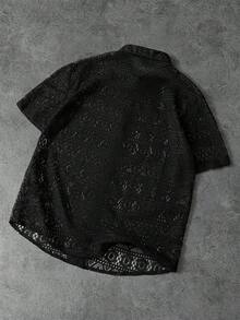 PAVTROS 男士镂空衬衫 - 黑色 - 查看 2