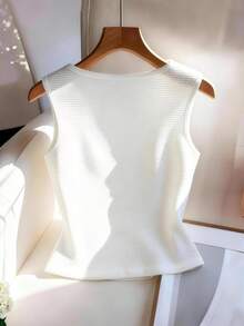 Franclia Fashionable Women's Camisole, Rose Gold Pearl Button, Textured Knit Elastic Fabric, Stylish And Elegant Designer Top Business Casual Women Tops Tops For Women Elegant Classy Latest Tops For Women New Arrivals Elegant Top For Woman - Apricot - View 2