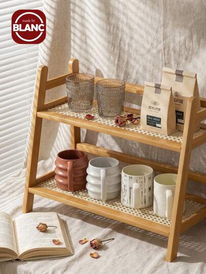 Madebyblanc 1 قطعة رف تخزين مكتبي ذو طبقتين بتصميم بسيط، رف لتخزين مستحضرات التجميل والوجبات الخفيفة، ورف لوضع وتنظيم التماثيل