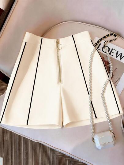 GlowEve CURVE Pantalones cortos de talla grande para mujer, elegantes, de unicolor, con cierre y dobladillo en línea A para uso diario