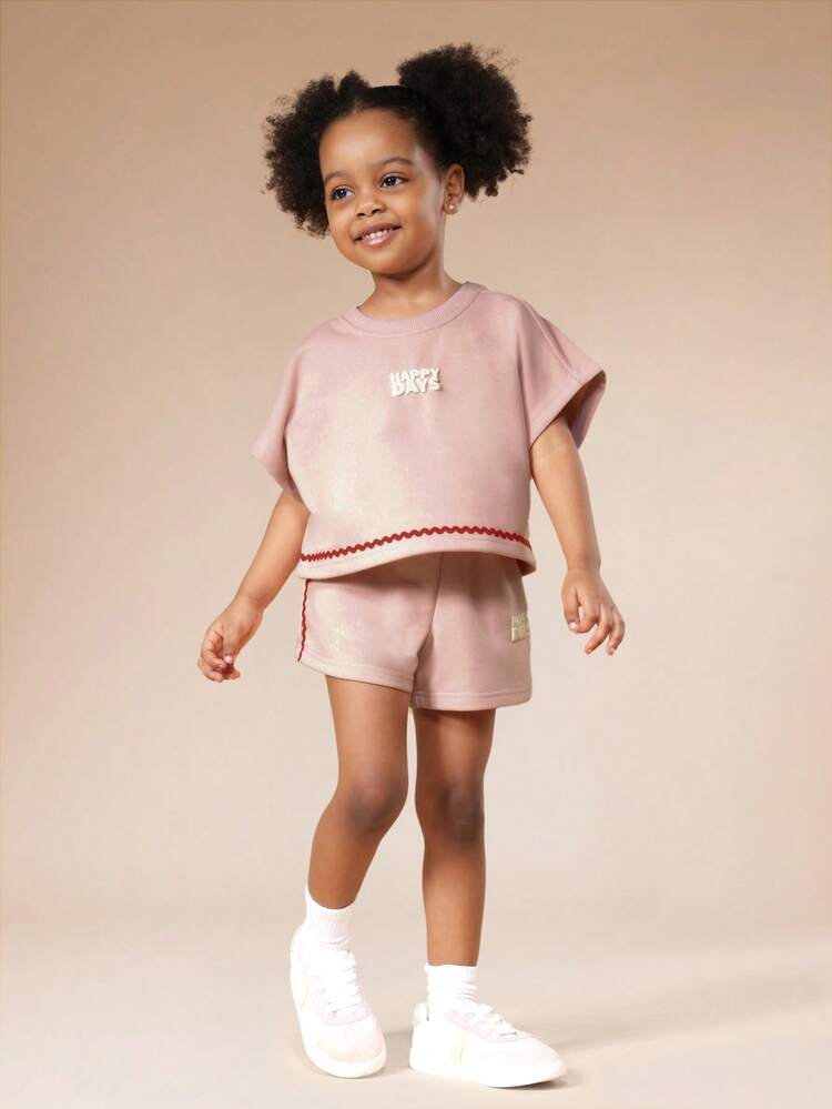 Happy Days Sweatshirt And Shorts Set With Rickrack Trim