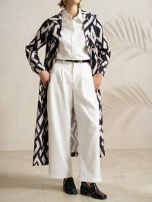 Airaco 女士翻领长袖几何印花优雅通勤夹克 - 彩色 - 查看 3