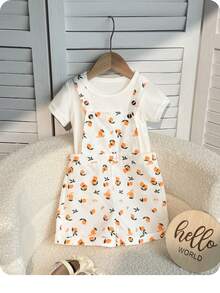 Bộ áo liền quần in hình dễ thương cho bé gái, đa năng cho mùa hè. - Nhiều màu - Xem 4