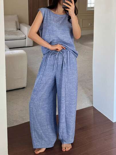 DAZY 女士简约无袖纯色休闲家居服套装