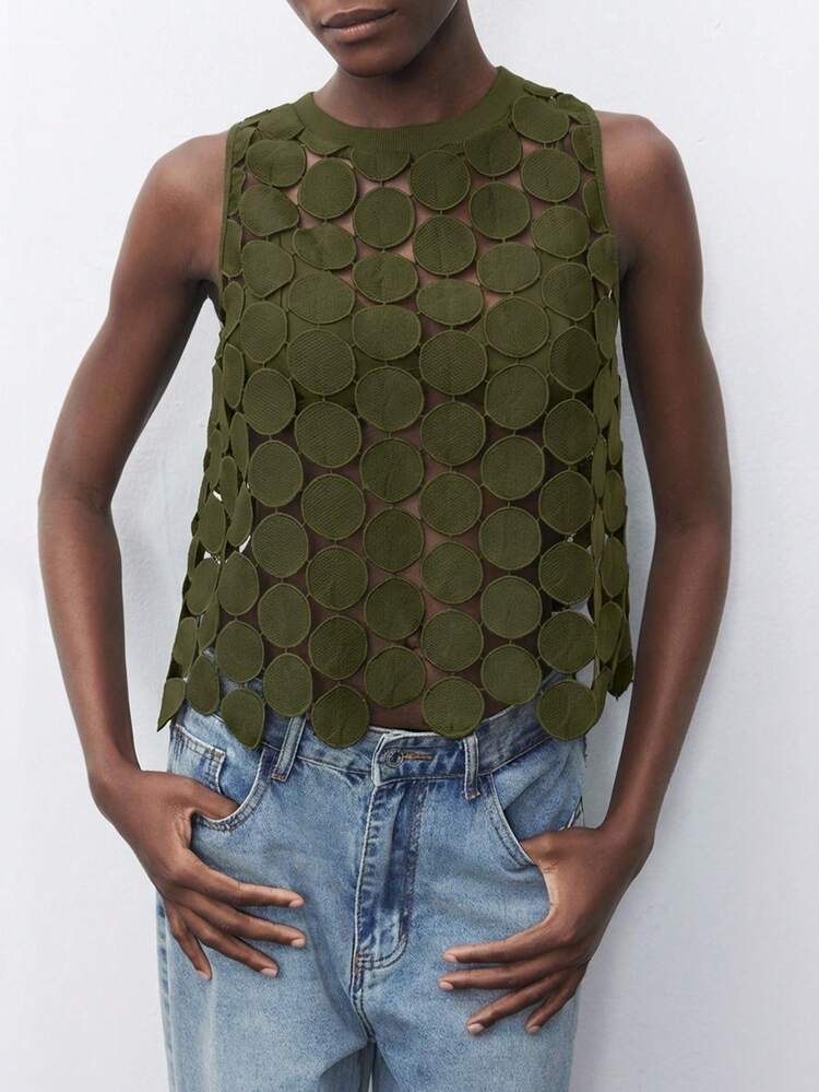 SHEIN Maija Top de tirantes con lunares redondos, transpirable y lavable, top hueco para vacaciones, top verde oliva, top de ojales, top para fiesta de San Patricio, top de verano para playa y vacaciones, top casual para mujeres, top para graduación, top para salir