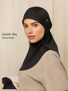 GLOWMODE Run, Train, Shine Sweat-Wicking Quick-Dry Sun Protection High-Performance Adjustable Tie Reflective Drawstring Mesh Hijab Headscarf Running Training Gym Studio Daily Active Wear - Black - View 1